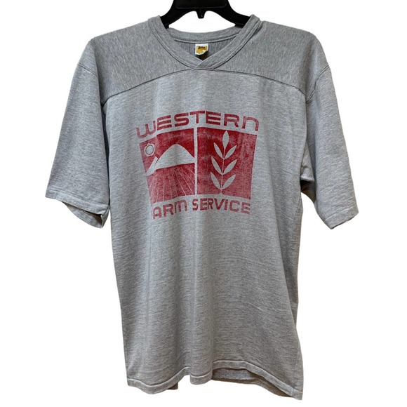 Vtg Western Farm Service Ag Ranch Graphic T shirt Velva Sheen Tag Made in USA L - Picture 1 of 8